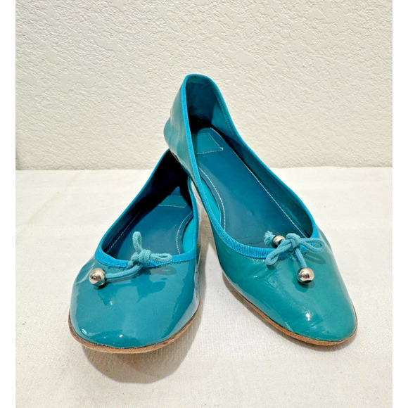 COACH Womens Turquoise Patent Flats Shoes Sz 7.5B Slip On Tristy Italy - Picture 1 of 10